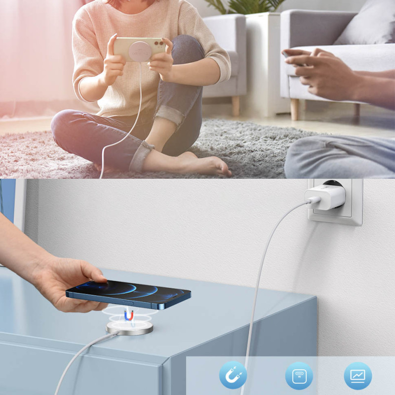 MagSafe Qi 15W belaidis įkroviklis + 20W PD sieninis įkroviklis sidabrinis