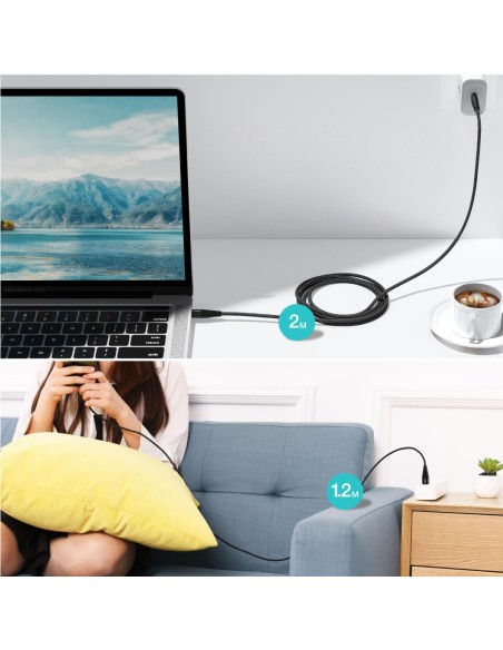 2x C tipo USB kabelis – C tipo USB maitinimo šaltinis 1,2 m ir 2 m juodos spalvos 2x C tipo USB kabelis – C tipo USB maitinimo šaltinis 1,2 m ir 2 m juodos spalvos