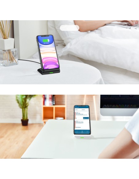 2 x Qi belaidis įkroviklis + stovas 10W SET juodas + baltas