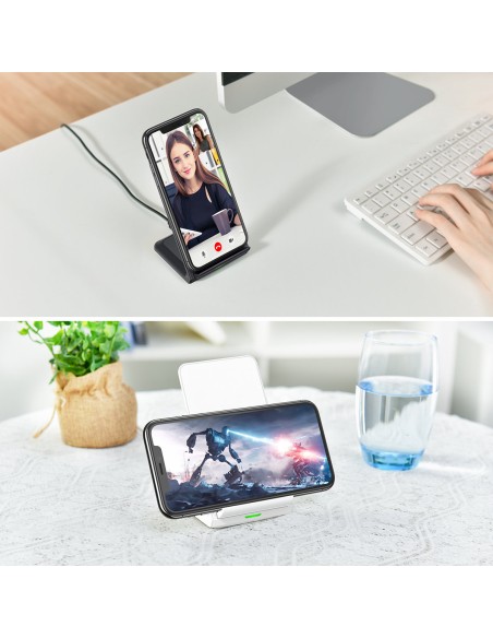 2 x Qi belaidis įkroviklis + stovas 10W SET juodas + baltas