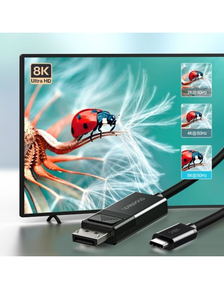 Dviejų krypčių laidas DisplayPort – USB Type C 1,8m juodas Dviejų krypčių laidas DisplayPort – USB Type C 1,8m juodas
