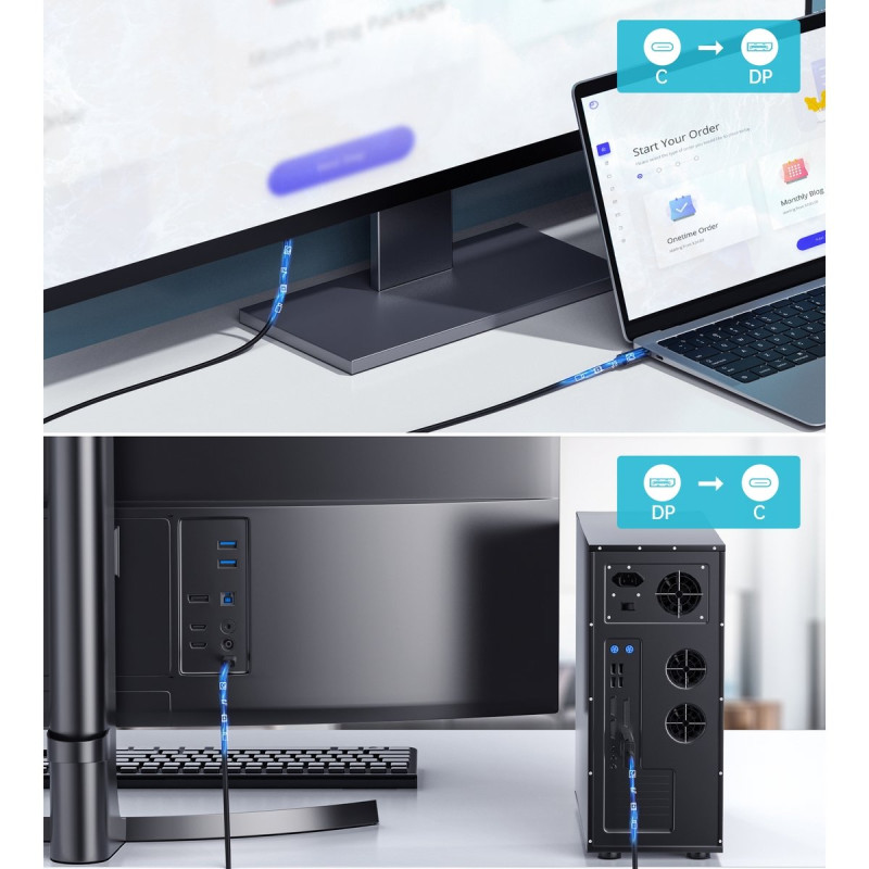 Dviejų krypčių laidas DisplayPort – USB Type C 1,8m juodas