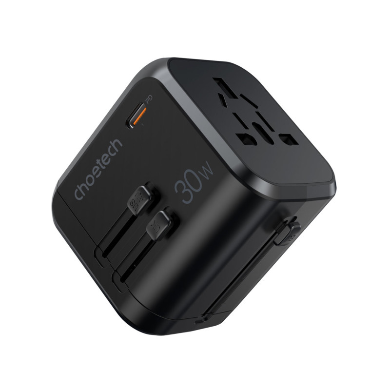 Greitas kelioninis įkroviklis EU UK kištukas 1xUSB Type C + 3xUSB 30W black Greitas kelioninis įkroviklis EU UK kištukas 1xUSB Type C + 3xUSB 30W black