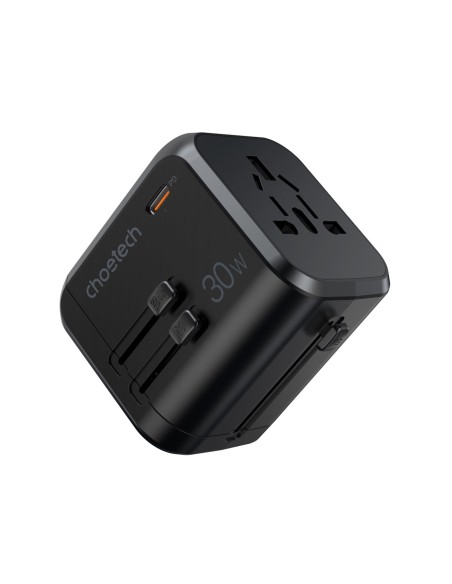 Greitas kelioninis įkroviklis EU UK kištukas 1xUSB Type C + 3xUSB 30W black