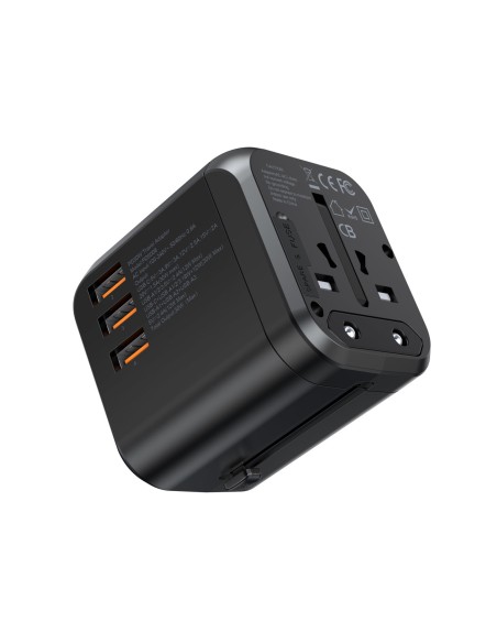 Greitas kelioninis įkroviklis EU UK kištukas 1xUSB Type C + 3xUSB 30W black