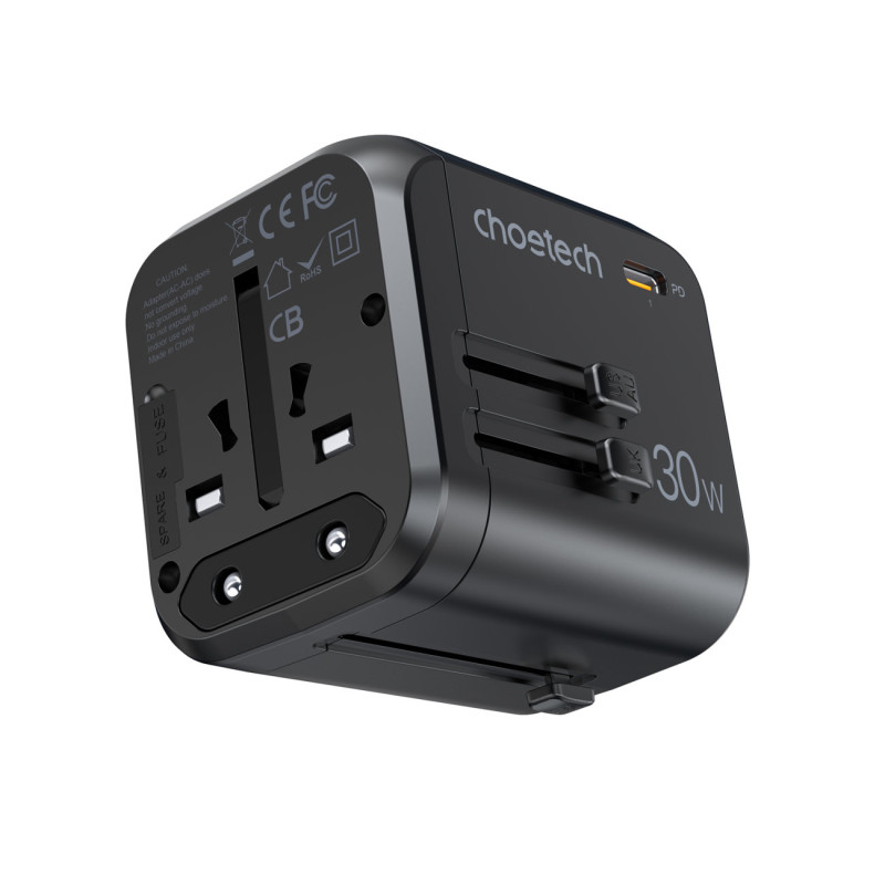 Greitas kelioninis įkroviklis EU UK kištukas 1xUSB Type C + 3xUSB 30W black