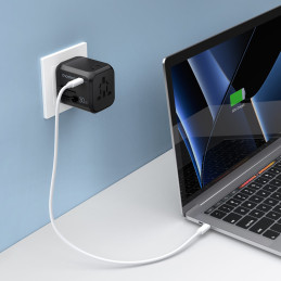 Greitas kelioninis įkroviklis EU UK kištukas 1xUSB Type C + 3xUSB 30W black