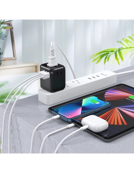 Greitas kelioninis įkroviklis EU UK kištukas 1xUSB Type C + 3xUSB 30W black