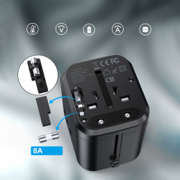 Greitas kelioninis įkroviklis EU UK kištukas 1xUSB Type C + 3xUSB 30W black