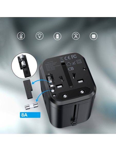 Greitas kelioninis įkroviklis EU UK kištukas 1xUSB Type C + 3xUSB 30W black