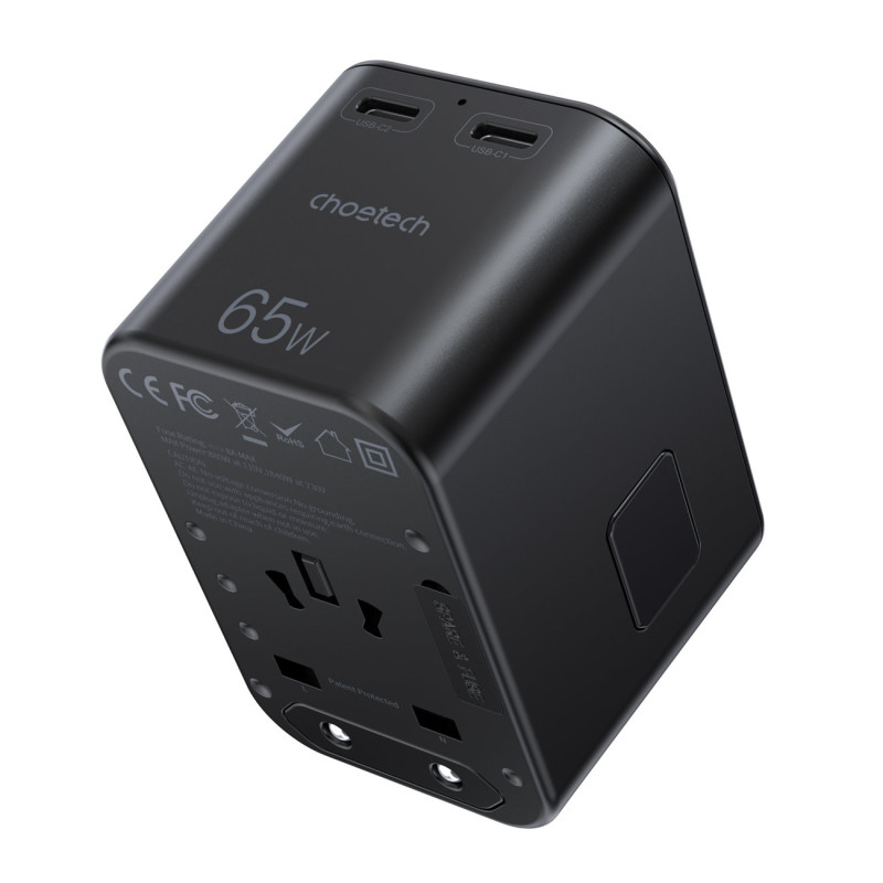 Greitas kelioninis pakrovėjas EU UK US AUS 3xUSB kištukas 30-65W juodas