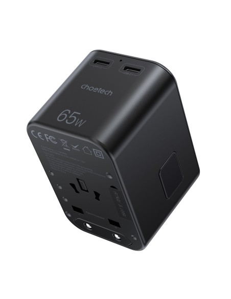 Greitas kelioninis pakrovėjas EU UK US AUS 3xUSB kištukas 30-65W juodas Greitas kelioninis pakrovėjas EU UK US AUS 3xUSB kištukas 30-65W juodas