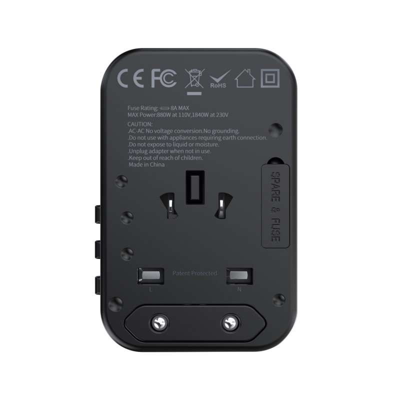 Greitas kelioninis pakrovėjas EU UK US AUS 3xUSB kištukas 30-65W juodas