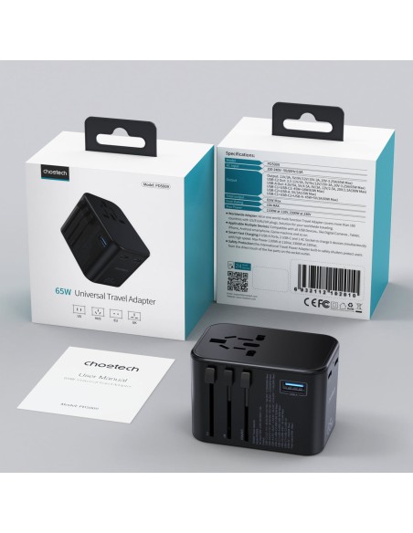 Greitas kelioninis pakrovėjas EU UK US AUS 3xUSB kištukas 30-65W juodas Greitas kelioninis pakrovėjas EU UK US AUS 3xUSB kištukas 30-65W juodas