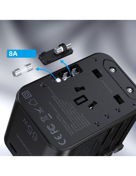 Greitas kelioninis pakrovėjas EU UK US AUS 3xUSB kištukas 30-65W juodas Greitas kelioninis pakrovėjas EU UK US AUS 3xUSB kištukas 30-65W juodas