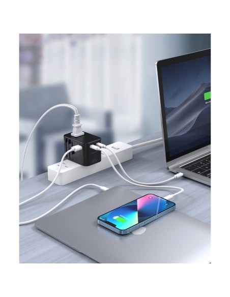 Greitas kelioninis pakrovėjas EU UK US AUS 3xUSB kištukas 30-65W juodas Greitas kelioninis pakrovėjas EU UK US AUS 3xUSB kištukas 30-65W juodas