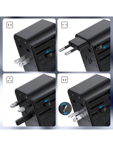 Greitas kelioninis pakrovėjas EU UK US AUS 3xUSB kištukas 30-65W juodas Greitas kelioninis pakrovėjas EU UK US AUS 3xUSB kištukas 30-65W juodas