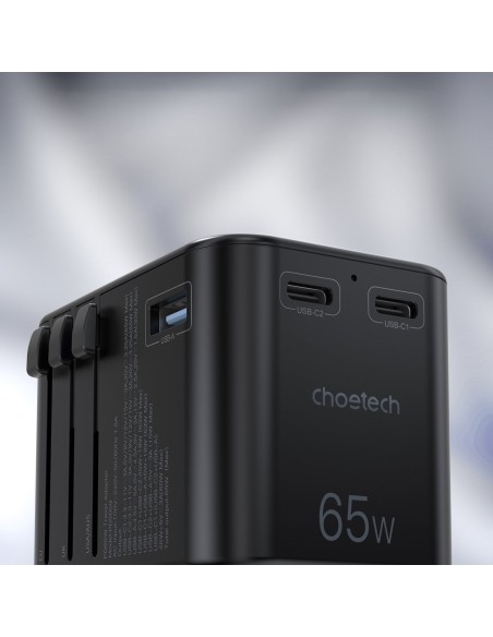 Greitas kelioninis pakrovėjas EU UK US AUS 3xUSB kištukas 30-65W juodas Greitas kelioninis pakrovėjas EU UK US AUS 3xUSB kištukas 30-65W juodas
