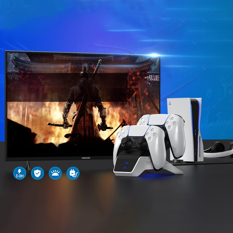 Įkroviklio įkrovimo stotelė Dual Sense PS5 padams juoda + tinklo įkroviklis