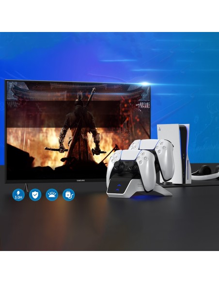 Įkroviklio įkrovimo stotelė Dual Sense PS5 padams juoda + tinklo įkroviklis Įkroviklio įkrovimo stotelė Dual Sense PS5 padams juoda + tinklo įkroviklis