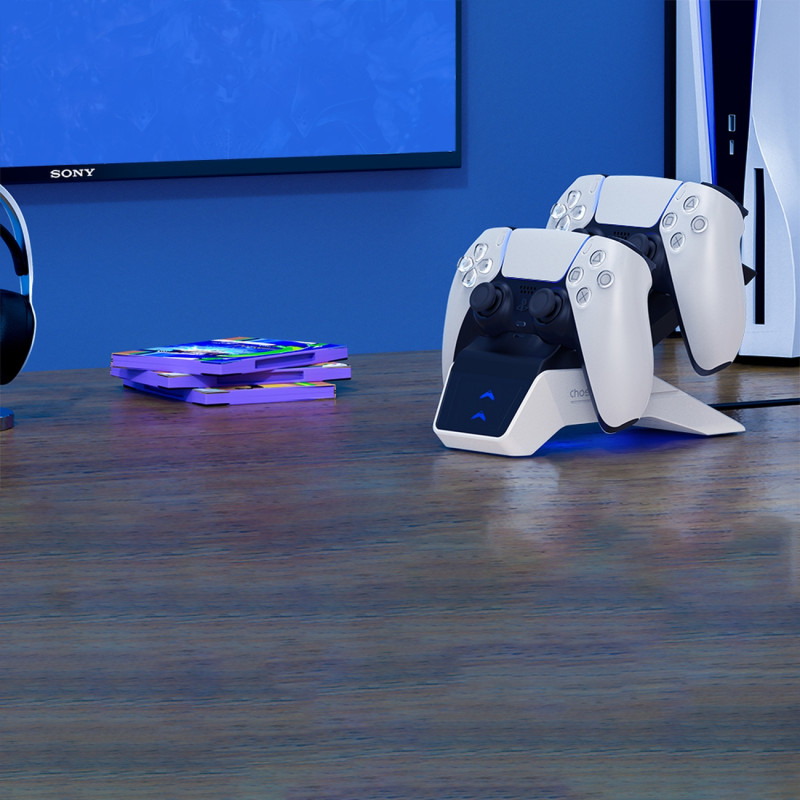 Įkroviklio įkrovimo stotelė Dual Sense PS5 padams juoda + tinklo įkroviklis