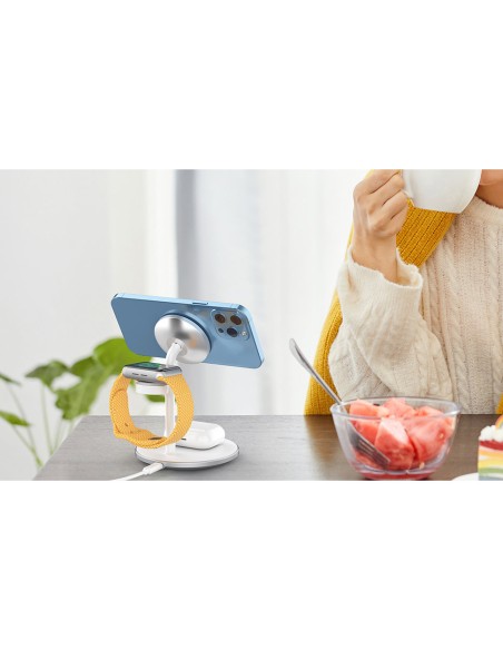 Indukcinis belaidis įkroviklis su stovu iPhone Apple Watch AirPods baltas Indukcinis belaidis įkroviklis su stovu iPhone Apple Watch AirPods baltas
