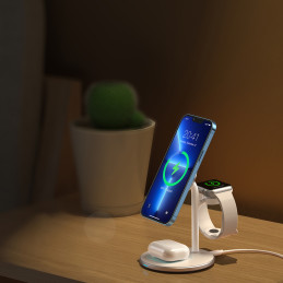 Indukcinis belaidis įkroviklis su stovu iPhone Apple Watch AirPods baltas