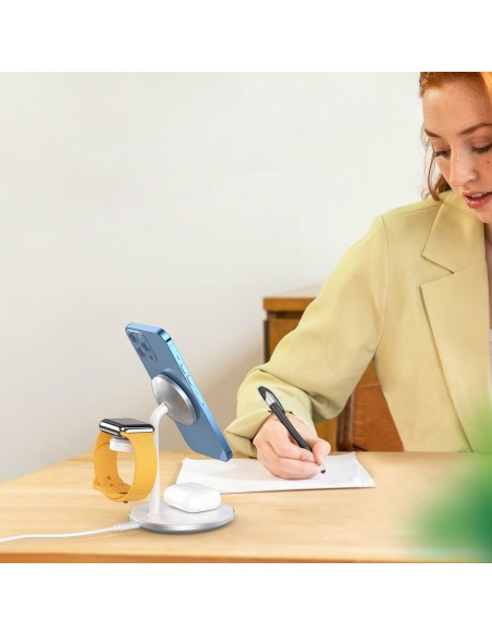 Indukcinis belaidis įkroviklis su stovu iPhone Apple Watch AirPods baltas Indukcinis belaidis įkroviklis su stovu iPhone Apple Watch AirPods baltas