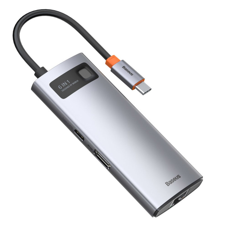 Daugiafunkcis HUB 6in1 USB USB-C PD HDMI 3x USB 3.2 RJ45 Pilka