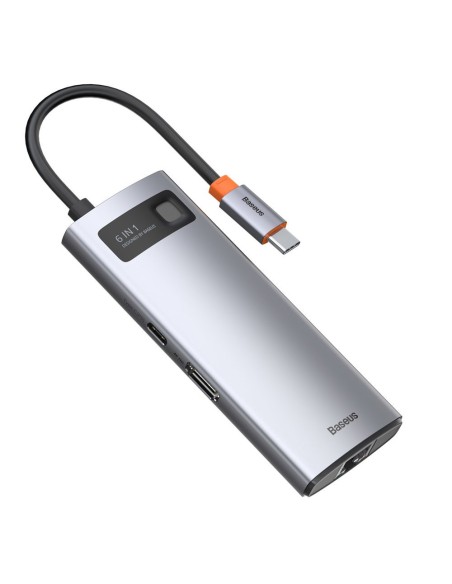 Daugiafunkcis HUB 6in1 USB USB-C PD HDMI 3x USB 3.2 RJ45 Pilka Daugiafunkcis HUB 6in1 USB USB-C PD HDMI 3x USB 3.2 RJ45 Pilka