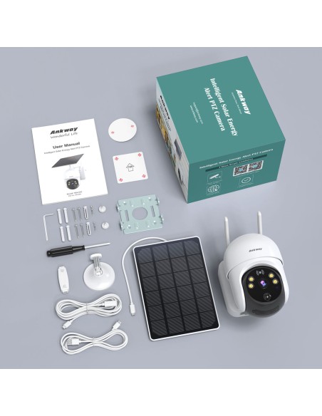 Full HD 1080P saulės kamera su PTZ saulės įkrovikliu 14400mAh balta Full HD 1080P saulės kamera su PTZ saulės įkrovikliu 14400mAh balta