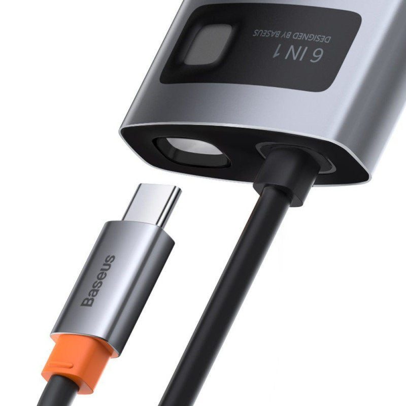 Daugiafunkcis HUB 6in1 USB USB-C PD HDMI 3x USB 3.2 RJ45 Pilka