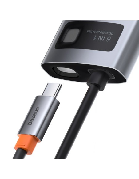 Daugiafunkcis HUB 6in1 USB USB-C PD HDMI 3x USB 3.2 RJ45 Pilka Daugiafunkcis HUB 6in1 USB USB-C PD HDMI 3x USB 3.2 RJ45 Pilka