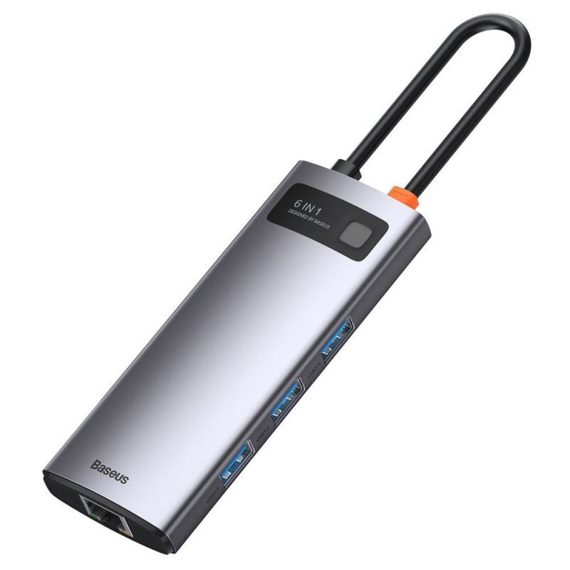 Daugiafunkcis HUB 6in1 USB USB-C PD HDMI 3x USB 3.2 RJ45 Pilka