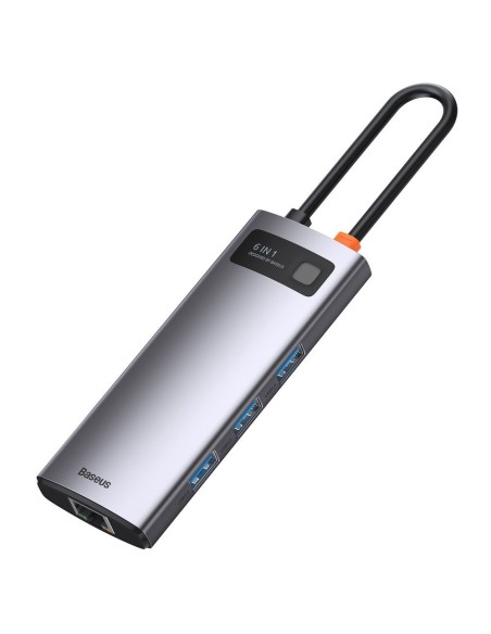 Daugiafunkcis HUB 6in1 USB USB-C PD HDMI 3x USB 3.2 RJ45 Pilka Daugiafunkcis HUB 6in1 USB USB-C PD HDMI 3x USB 3.2 RJ45 Pilka