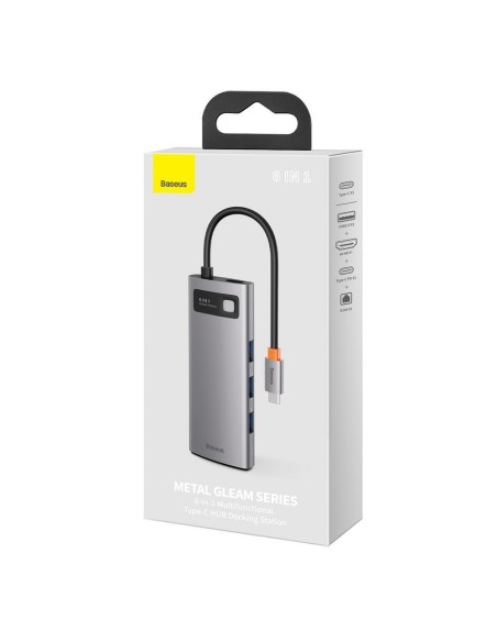 Daugiafunkcis HUB 6in1 USB USB-C PD HDMI 3x USB 3.2 RJ45 Pilka Daugiafunkcis HUB 6in1 USB USB-C PD HDMI 3x USB 3.2 RJ45 Pilka