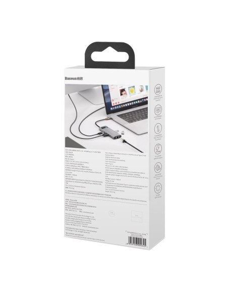 Daugiafunkcis HUB 6in1 USB USB-C PD HDMI 3x USB 3.2 RJ45 Pilka Daugiafunkcis HUB 6in1 USB USB-C PD HDMI 3x USB 3.2 RJ45 Pilka