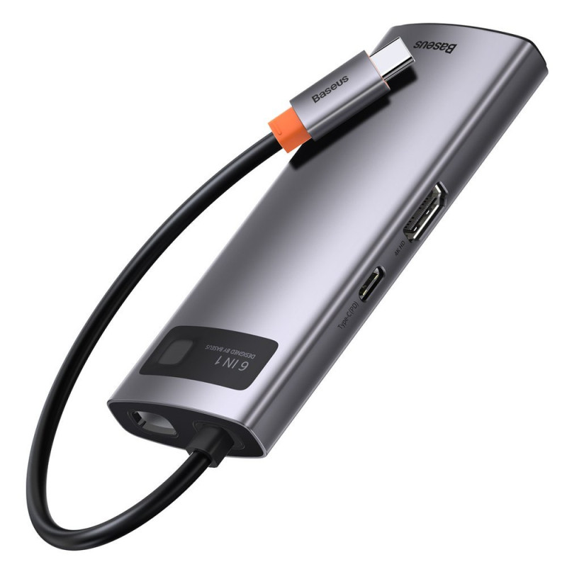 Daugiafunkcis HUB 6in1 USB USB-C PD HDMI 3x USB 3.2 RJ45 Pilka