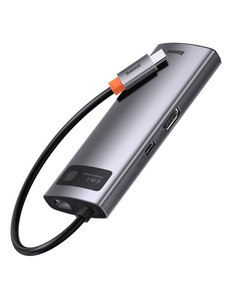 Daugiafunkcis HUB 6in1 USB USB-C PD HDMI 3x USB 3.2 RJ45 Pilka Daugiafunkcis HUB 6in1 USB USB-C PD HDMI 3x USB 3.2 RJ45 Pilka
