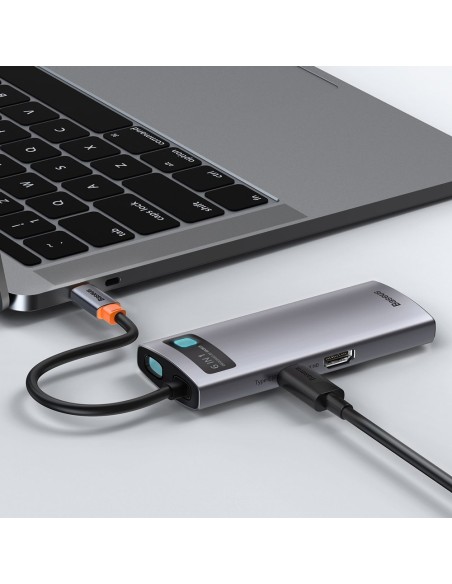 Daugiafunkcis HUB 6in1 USB USB-C PD HDMI 3x USB 3.2 RJ45 Pilka Daugiafunkcis HUB 6in1 USB USB-C PD HDMI 3x USB 3.2 RJ45 Pilka