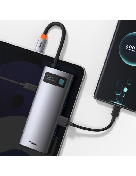 Daugiafunkcis HUB 6in1 USB USB-C PD HDMI 3x USB 3.2 RJ45 Pilka Daugiafunkcis HUB 6in1 USB USB-C PD HDMI 3x USB 3.2 RJ45 Pilka