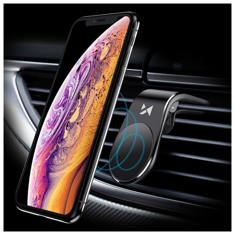 Magnetinis telefono laikiklis ventiliacijos grotelėms, juodas