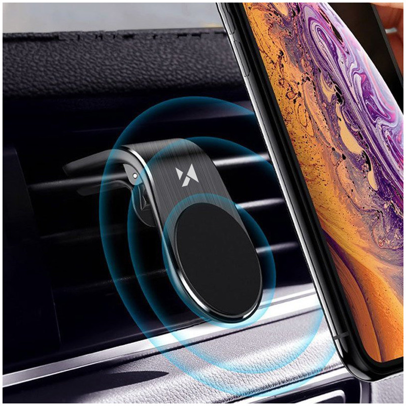 Magnetinis telefono laikiklis ventiliacijos grotelėms, juodas