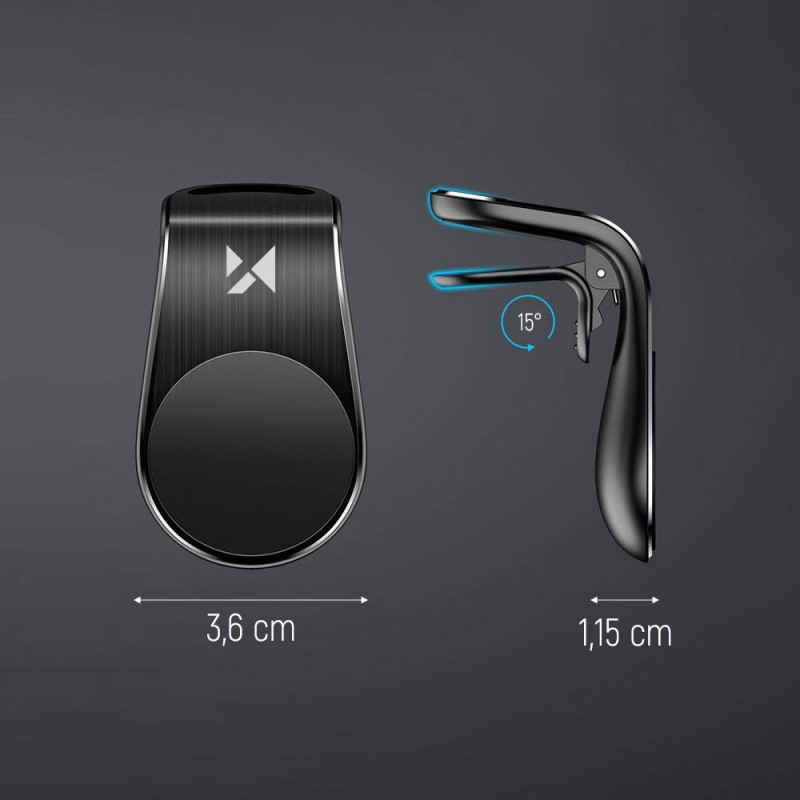 Magnetinis telefono laikiklis ventiliacijos grotelėms, juodas