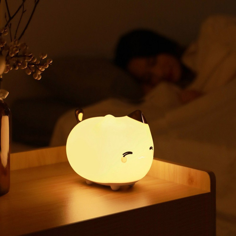 LED naktinė lempa vaikams silikoninė 3 apšvietimo režimai KITTY balta