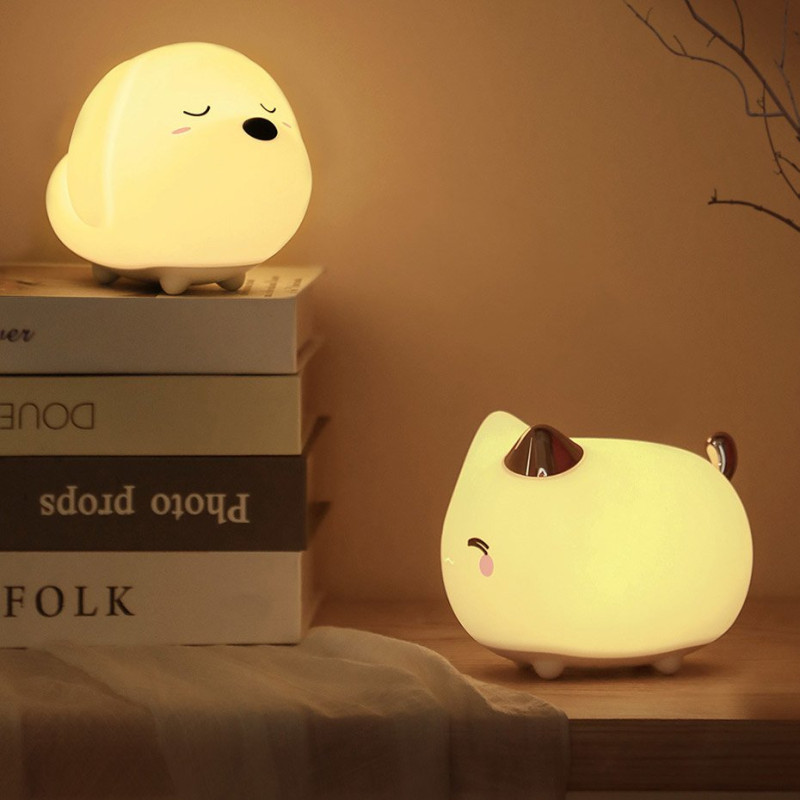 LED naktinė lempa vaikams silikoninė 3 apšvietimo režimai KITTY balta