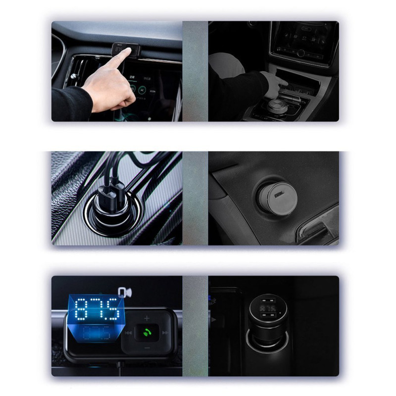 FM siųstuvas S-16 Bluetooth USB automobilinis įkroviklis AUX MP3 TF micro SD juodas