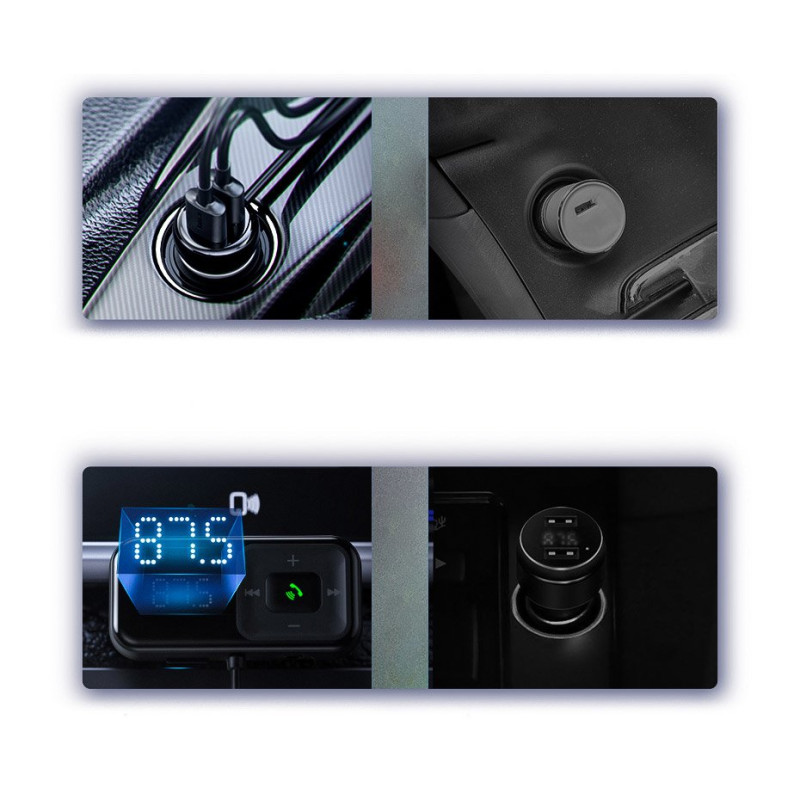 FM siųstuvas S-16 Bluetooth USB automobilinis įkroviklis AUX MP3 TF micro SD juodas