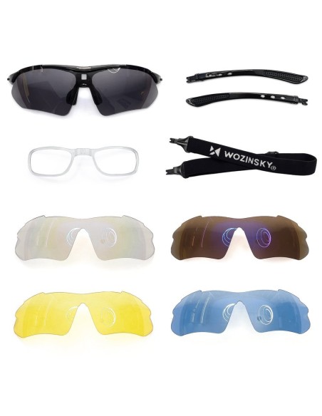 Poliarizuoti dviratininkų akiniai nuo saulės su lęšių rinkiniu + juodas receptinis dangtelis
