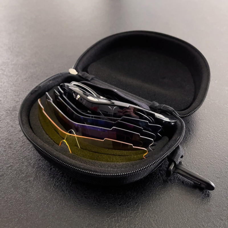 Poliarizuoti dviratininkų akiniai nuo saulės su lęšių rinkiniu + juodas receptinis dangtelis